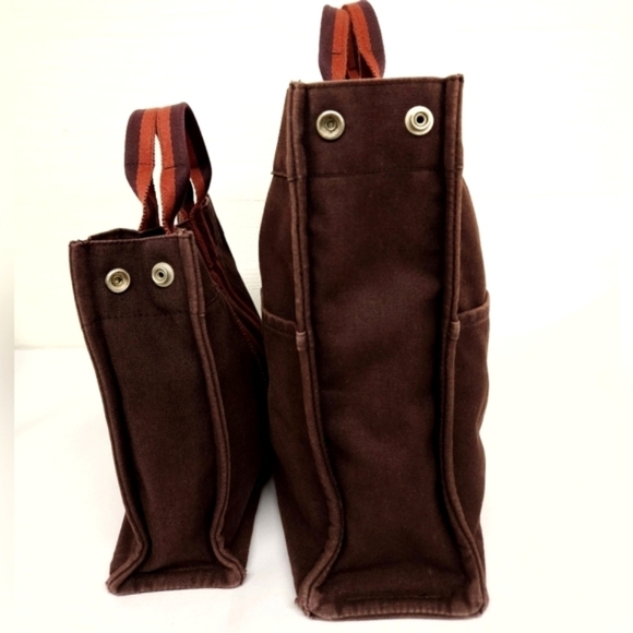 Hermes Canvas Fourre Tout Holdall Tote Bag Set in Burgundy and Red MM and PM - Picture 12 of 16